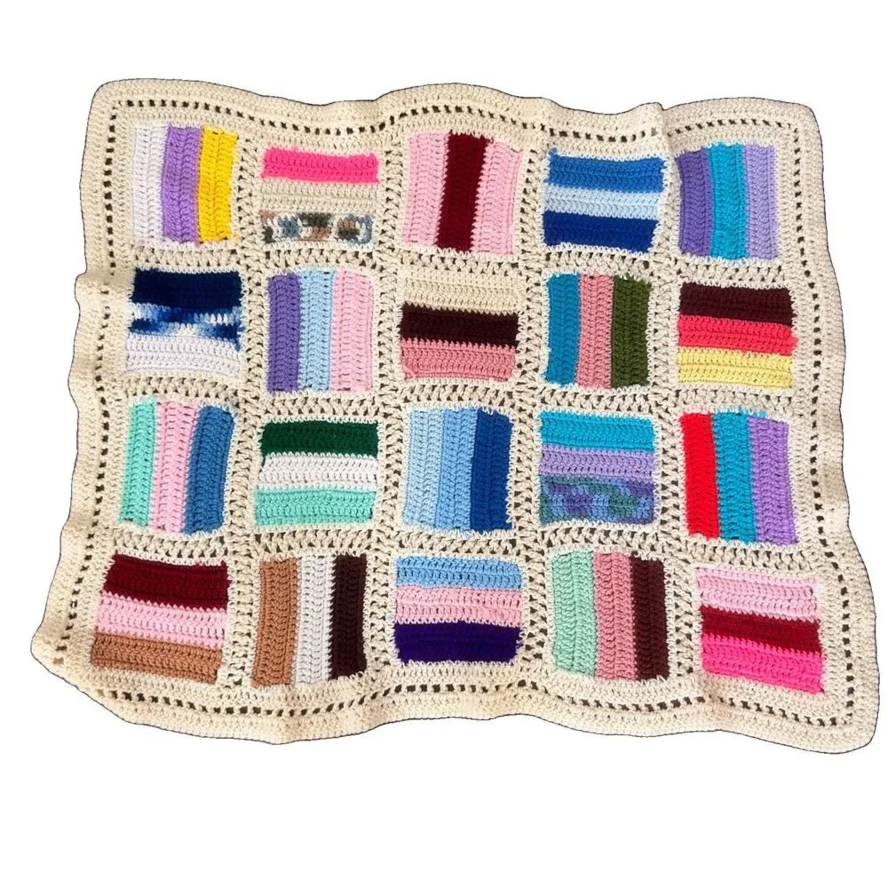 Handmade Crochet Patchwork Lap Blanket Throw Afghan Cottage Farmhouse 41.5